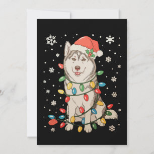 Husky-hond Kerstmanhoed Kerstboom Lichtjes Kerstmi Kaart