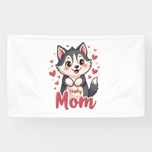 Husky Hond Moeder Leuk Kawaii Ontwerp Spandoek (Horizontaal)