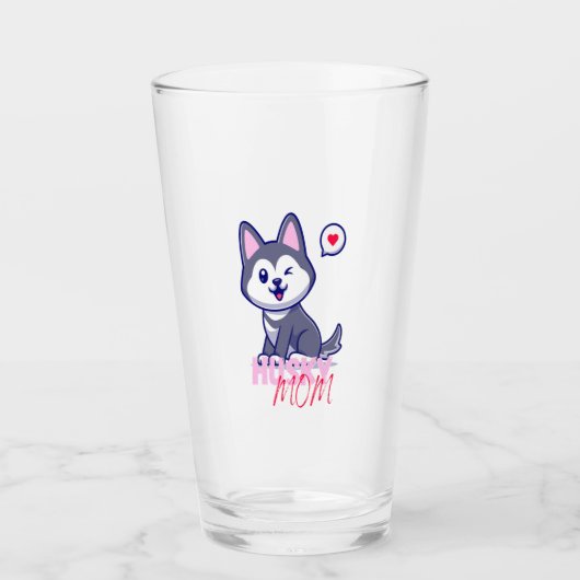 Husky Hond Moeder Leuke Kawaii Puppy Glas (Voorkant)