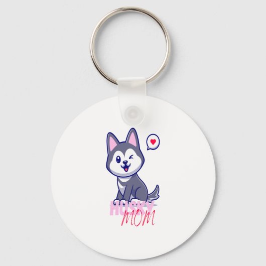 Husky Hond Moeder Leuke Kawaii Puppy Sleutelhanger (Voorkant)