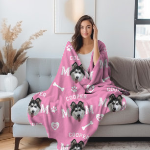 Husky hond, roze gepersonaliseerde naam herhalen fleece deken