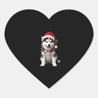 Husky hond Sinterklaas hoed Kerstboom Kerstcadeaus Hart Sticker