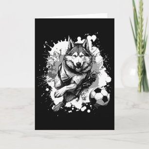 Husky-hond speelt voetbal sportteam kaart