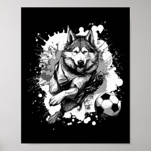 Husky-hond speelt voetbal sportteam poster