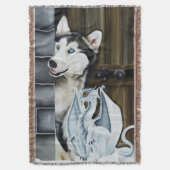 Husky Hond Witte Draak Avontuur Deken (Voorkant Verticaal)