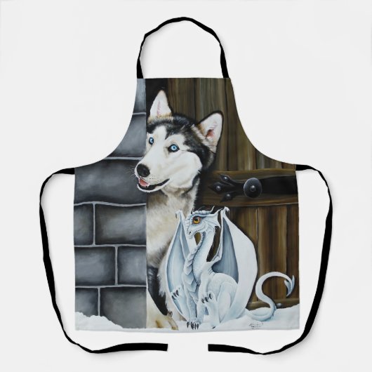 Husky Hond Witte Draak Avontuur Schort (Voorkant)