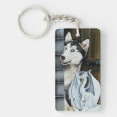 Husky Hond Witte Draak Avontuur Sleutelhanger (Voorkant)