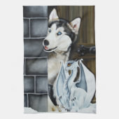 Husky Hond Witte Draak Avontuur Theedoek (Verticaal)