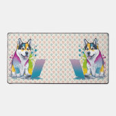 Husky Hondencomputer Rainbow Waterverf Tech Savvy Bureaumat (Voorkant)