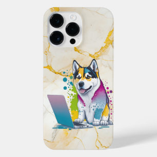 Husky Hondencomputer Rainbow Waterverf Tech Savvy iPhone 14 Pro Max Hoesje