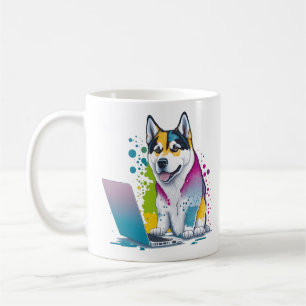 Husky Hondencomputer Rainbow Waterverf Tech Savvy Koffiemok