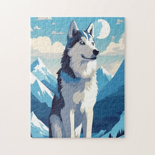 Husky in de besneeuwde bergen legpuzzel (Verticaal)