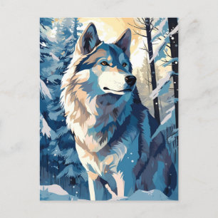 Husky in een besneeuwd bos tijdens de winter briefkaart