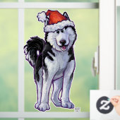 Husky in een Santa Hat Window Cling Raamsticker (Huis)