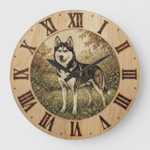 Husky in lentepark wandklok grote klok
