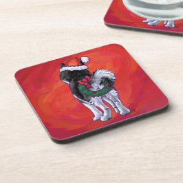Husky in Santa Hat op Red Bier Onderzetter