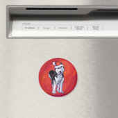 Husky in Santa Hat op Red Magneet (Insitu (Vaatwasser))