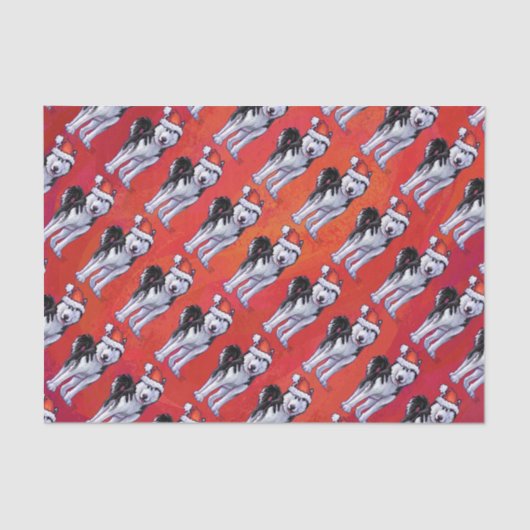 Husky in Santa Hat op Red Tissuepapier (Voorkant)