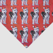 Husky in Santa Hat op Red Tissuepapier (Detail)