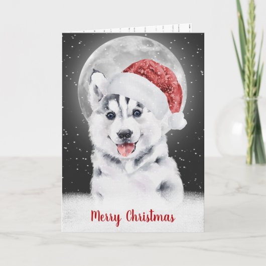 Husky in Snowflakes en Moonlight Kaart (Voorkant)
