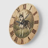 Husky in Spring Park Wall Clock Grote Klok (Hoek)