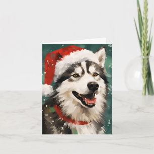 Husky Kerstborstel schilderij kunstwerk Kaart