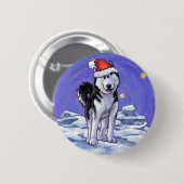 Husky Kerstmis Ronde Button 5,7 Cm (Voorkant /achterkant)