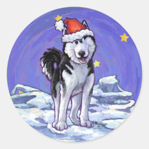 Husky Kerstmis Ronde Sticker