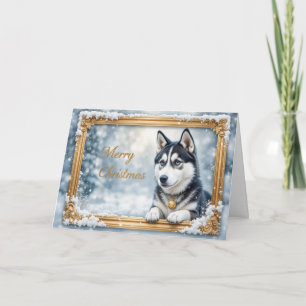 Husky Kerstmis Winter Hond Sneeuw Kader Feestdagen Kaart