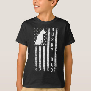 Husky Lover Gift Siberian Husky Dad American Flag T-shirt