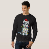 Husky Met Santa Hoed Huskey Grappige Hond Kerstmis Trui (Voorkant volledig)