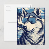 Husky met zonnebril op het strand briefkaart (Voorkant / Achterkant)