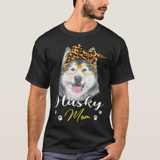 Husky Mom Leopard Print Dog T-shirt (Voorkant)