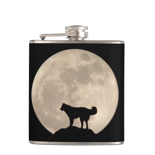 Husky Moon Flask Custom Siberian Husky Drink Flask Heupfles (Voorkant)