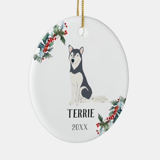 Husky Personalized Kersthond Keramisch Ornament (Rechts)
