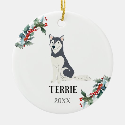 Husky Personalized Kersthond Keramisch Ornament (Voorkant)