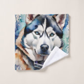 Husky Portrait Aquarelle Art (Gant de toilette)