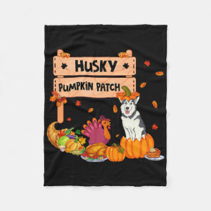 Husky Pumpkin Patch Thanksgiving Dog in pomkin Fa Fleece Deken