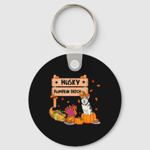 Husky Pumpkin Patch Thanksgiving Dog in pomkin Fa Sleutelhanger