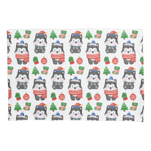 Husky Puppy Dog Santa Festive Holiday Kussensloop (Voorkant)