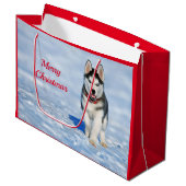 Husky Puppy Snow-kerstfoto Groot Cadeauzakje (Voorkant Gekanteld)