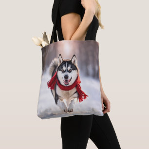 Husky Rentier met een Rode Sjaal Draagtas