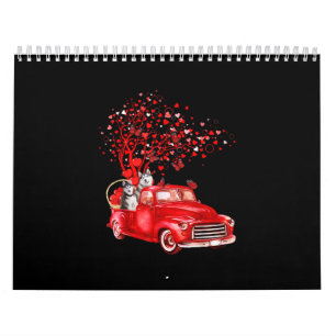 Husky Riding Red Truck Valentijn Butterfly Heart Kalender