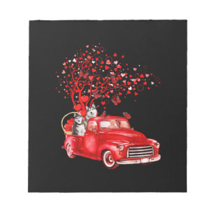 Husky Riding Red Truck Valentijn Butterfly Heart Notitieblok