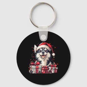 Husky Santa Hat Grappige Kerst Siberische Husky Do Sleutelhanger