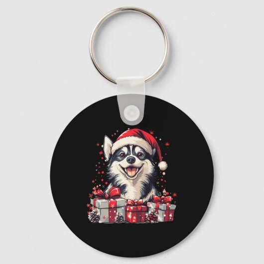 Husky Santa Hat Grappige Kerst Siberische Husky Do Sleutelhanger (Voorkant)