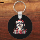 Husky Santa Hat Grappige Kerst Siberische Husky Do Sleutelhanger (Voorkant)
