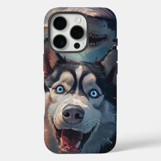 Husky & Shark Fantasy iPhone 16 Pro Hoesje (Achterkant)