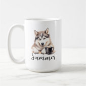 Husky Sibérien avec tasse de café, chien avec atti (Gauche)