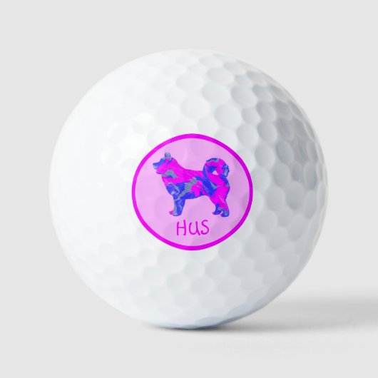 Husky Siberisch Schattig Roze Hond Silhouet Monogr Golfballen (Voorkant)